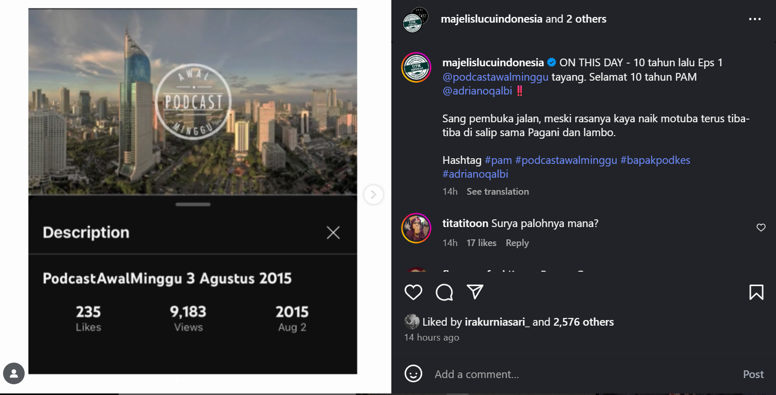 postingan MLI soal Adriano Qalbi [instagram]